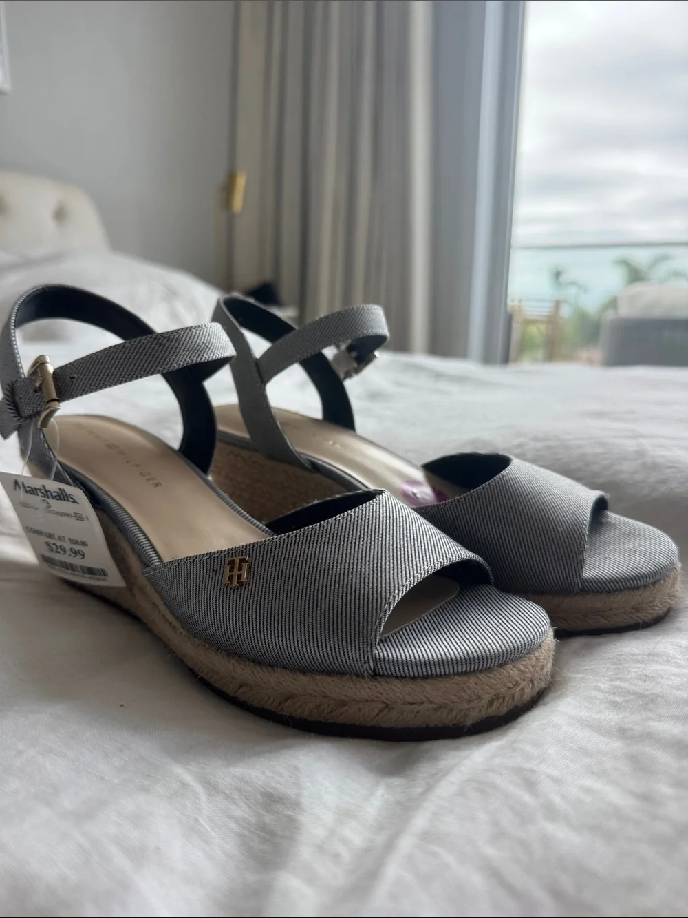 Tommy Hilfiger Gray Espadrille Wedge Sandals with Ankle Strap